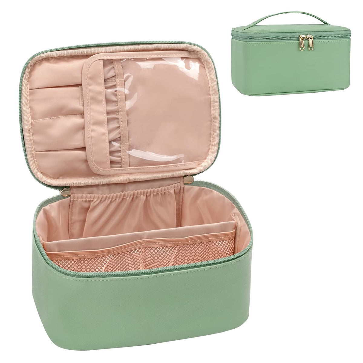 Cosmetics Organizer with Adjustable Dividers and Handle | Portable Makeup Case for Travel and Home | Sansoti