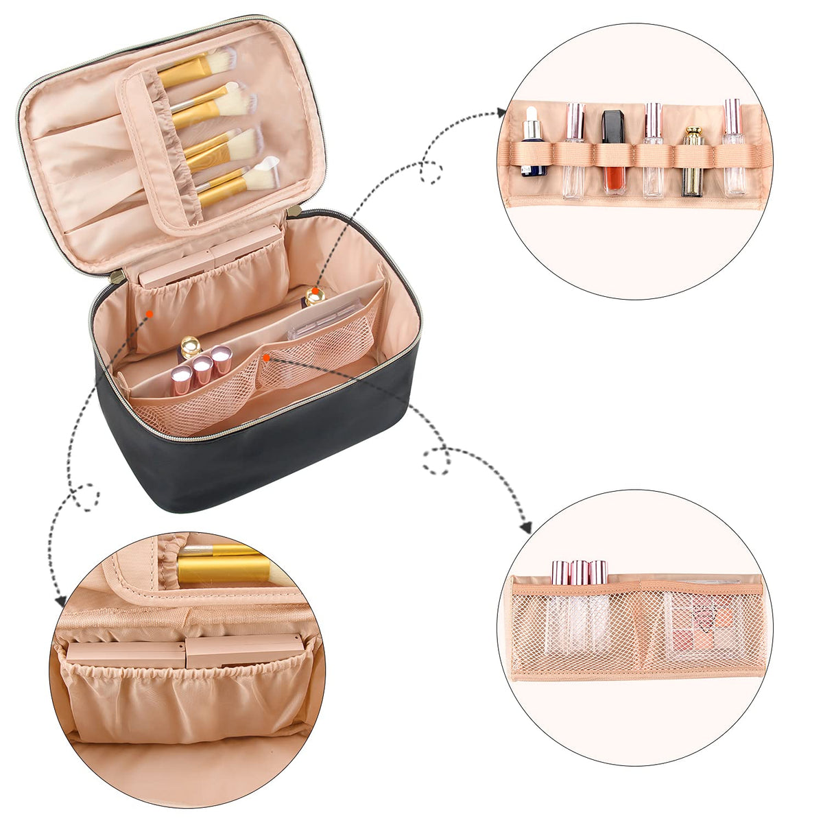 Cosmetics Organizer with Adjustable Dividers and Handle | Portable Makeup Case for Travel and Home | Sansoti