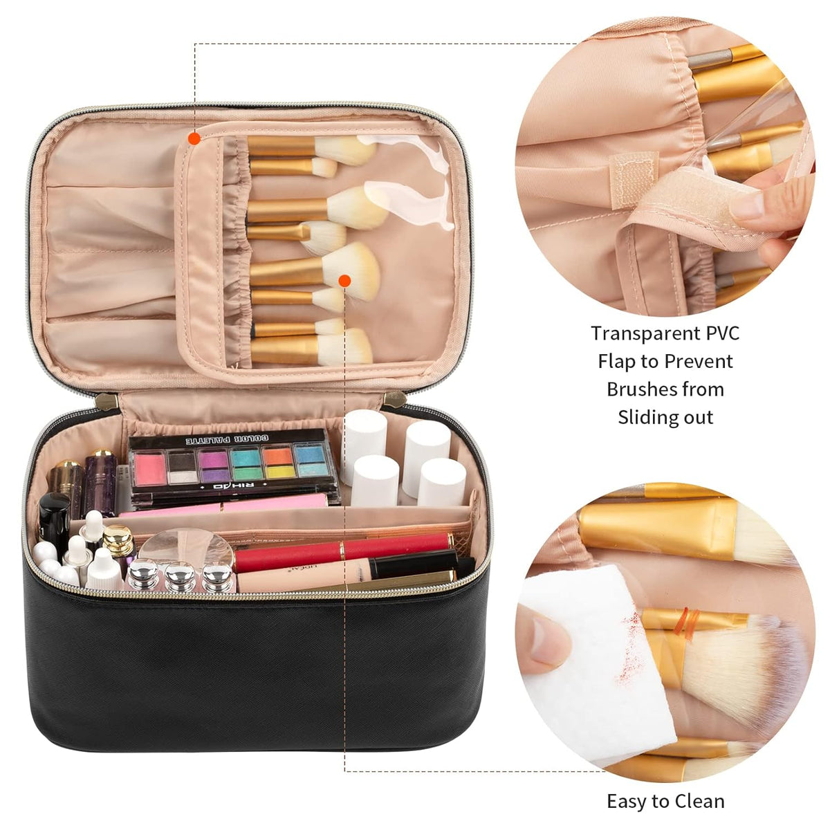 Cosmetics Organizer with Adjustable Dividers and Handle | Portable Makeup Case for Travel and Home | Sansoti