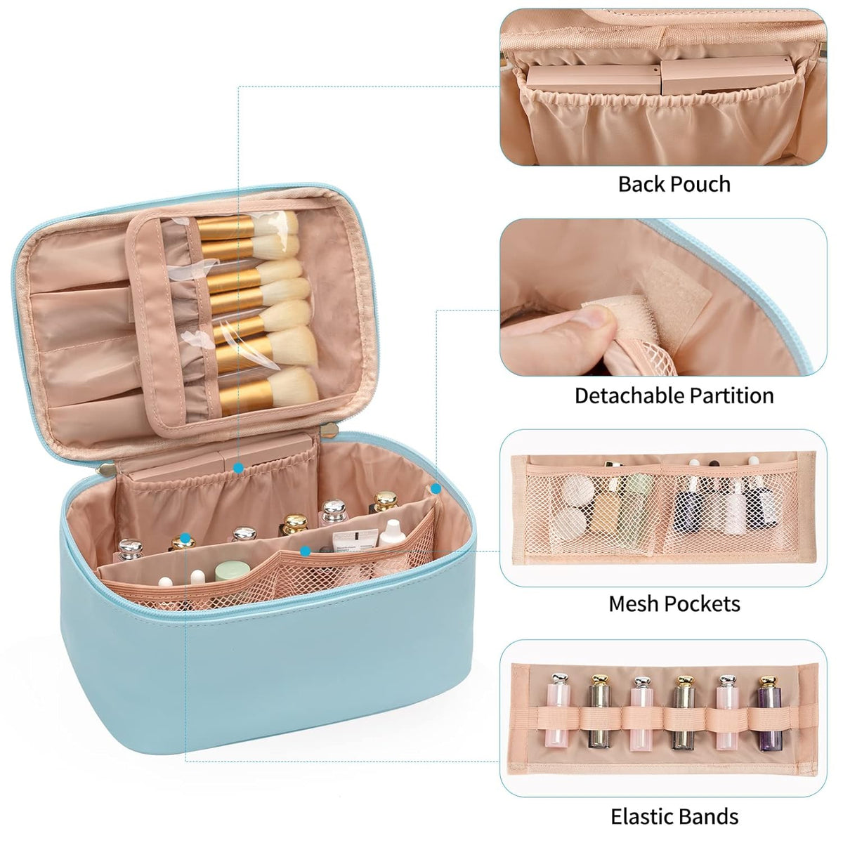 Cosmetics Organizer with Adjustable Dividers and Handle | Portable Makeup Case for Travel and Home | Sansoti