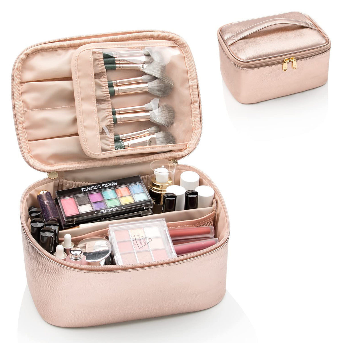 Cosmetics Organizer with Adjustable Dividers and Handle | Portable Makeup Case for Travel and Home | Sansoti