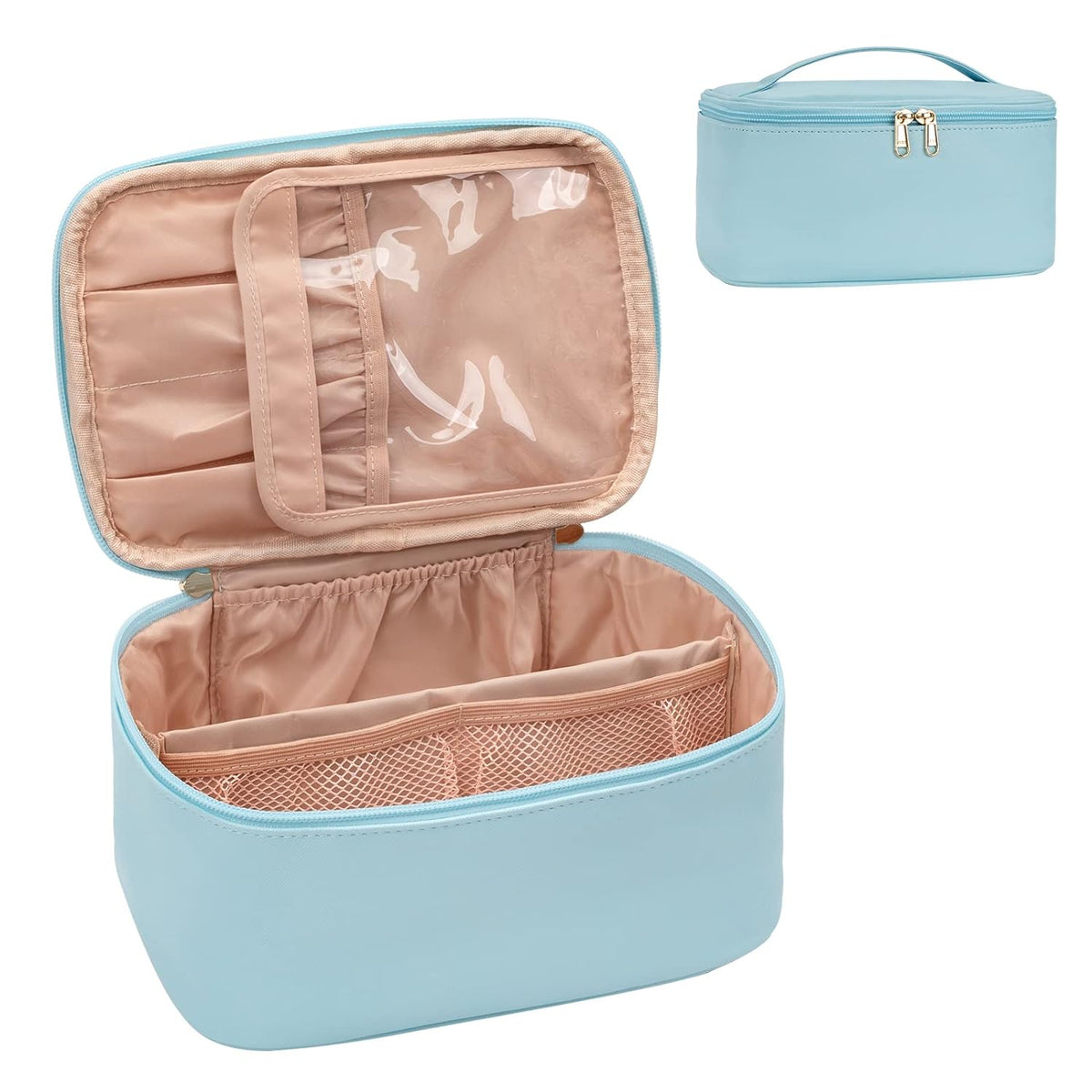 Cosmetics Organizer with Adjustable Dividers and Handle | Portable Makeup Case for Travel and Home | Sansoti
