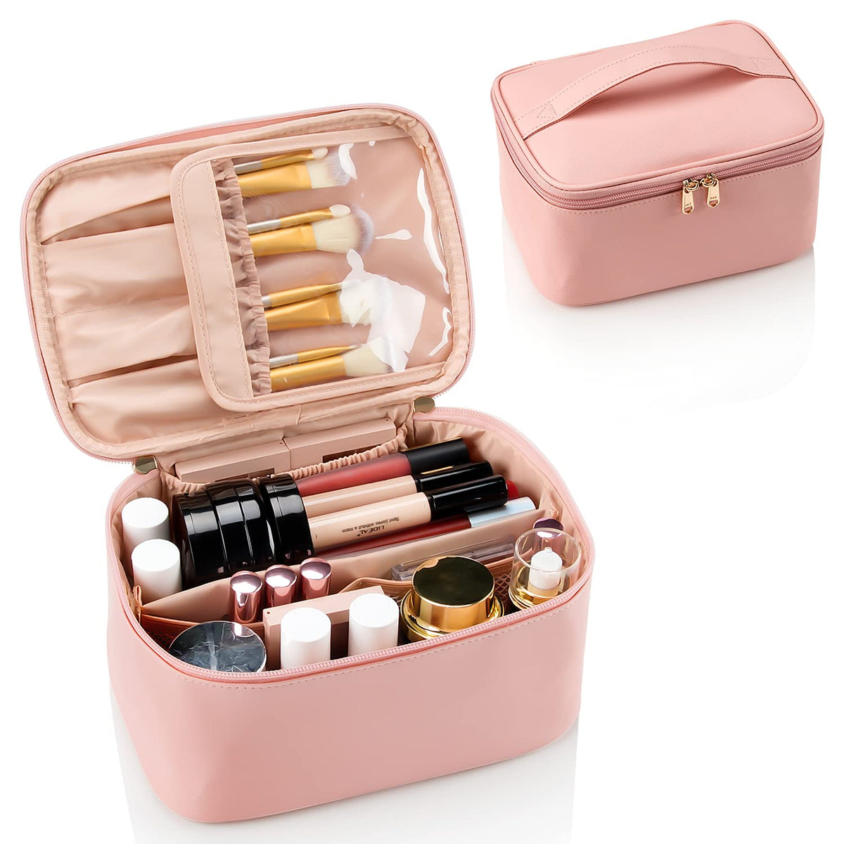 Cosmetics Organizer with Adjustable Dividers and Handle | Portable Makeup Case for Travel and Home | Sansoti
