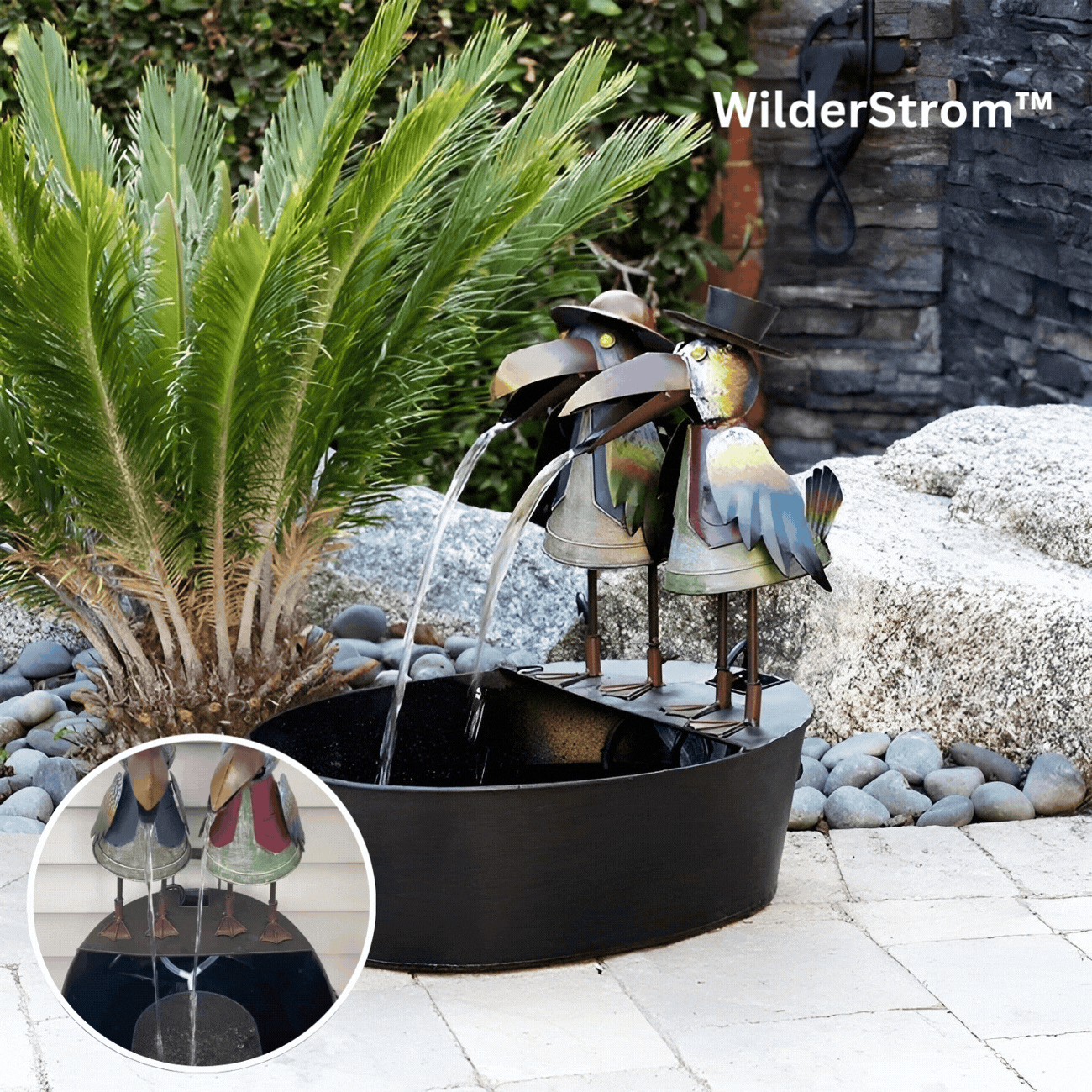 Wasserbrunnen Tierfigur Polyresin mit Pumpe Garten Terrasse Außenbereich | Sansoti