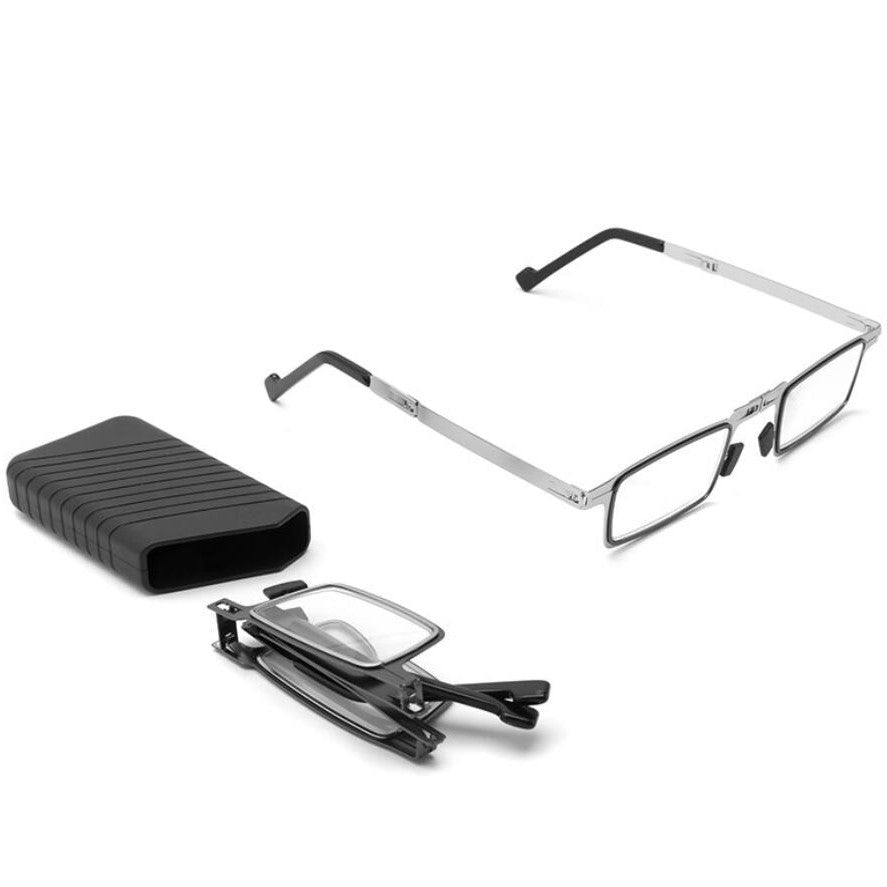 Zusammenklappbare Lesebrille mit Blaulichtfilter Titan Rundes Eckiges Gestell Ultraleicht 19g für Reisen und unterwegs | Sansoti
