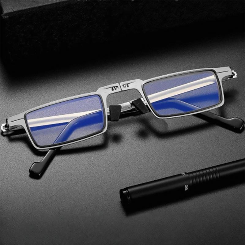Zusammenklappbare Lesebrille mit Blaulichtfilter Titan Rundes Eckiges Gestell Ultraleicht 19g für Reisen und unterwegs | Sansoti