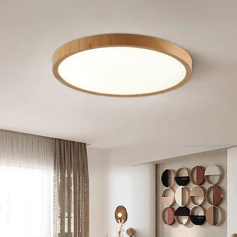 Round Wood-Look Ceiling Light LED Dimmable Ultra-Flat Design Living Room Bedroom Scandinavian Lighting | Sansoti
