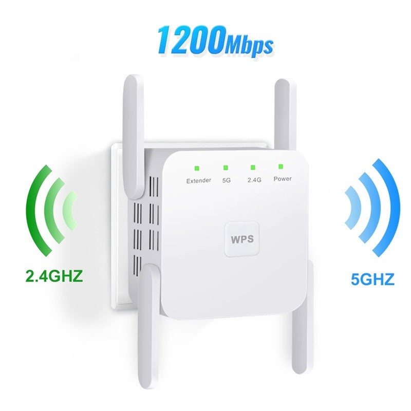 Wireless WiFi Signal Booster 5G Dual-Band 1200 Mbps Repeater Router for Home, Office and On the Go | Sansoti
