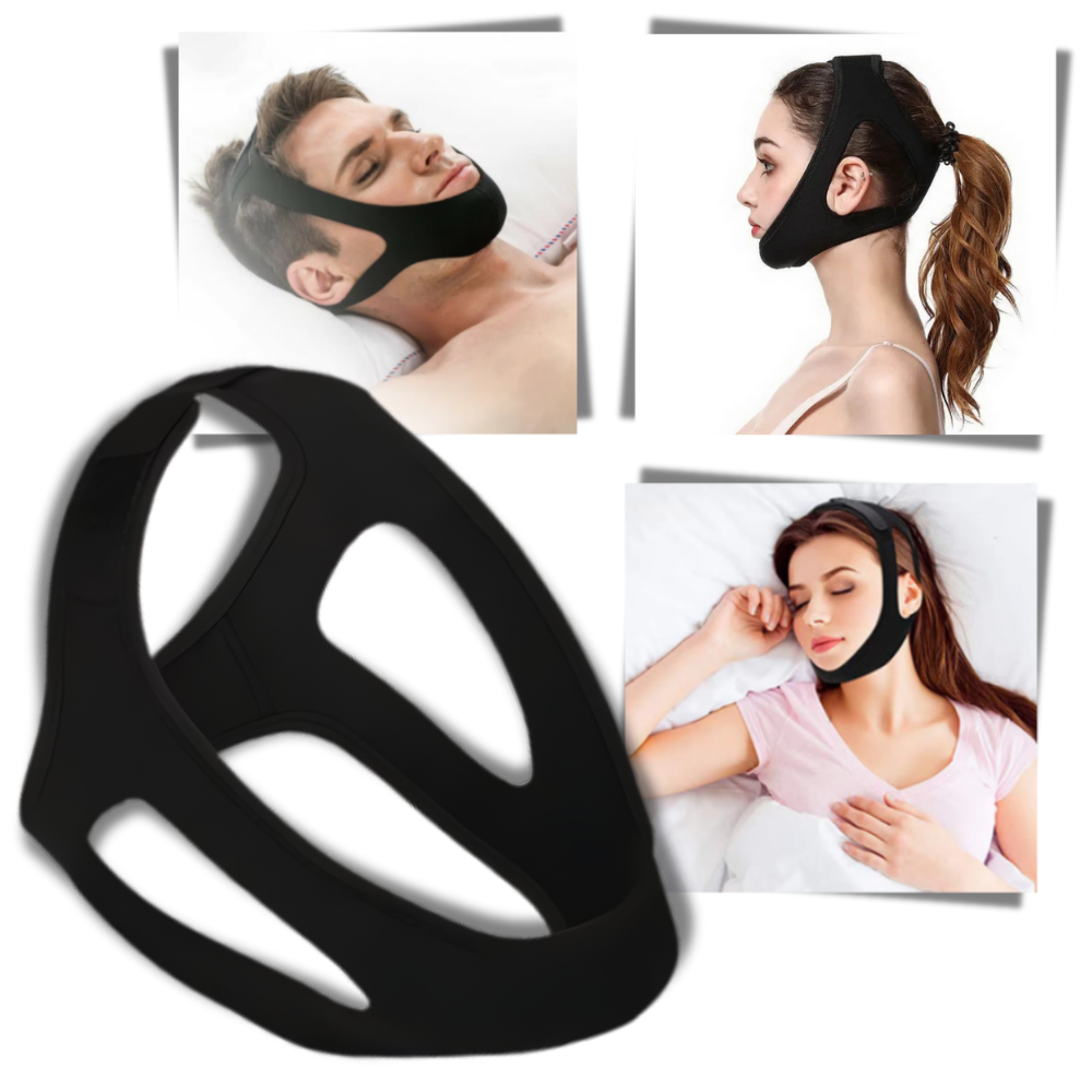 Adjustable Chin Strap against Snoring Black Neoprene Sleep Apnea Comfort | Sansoti