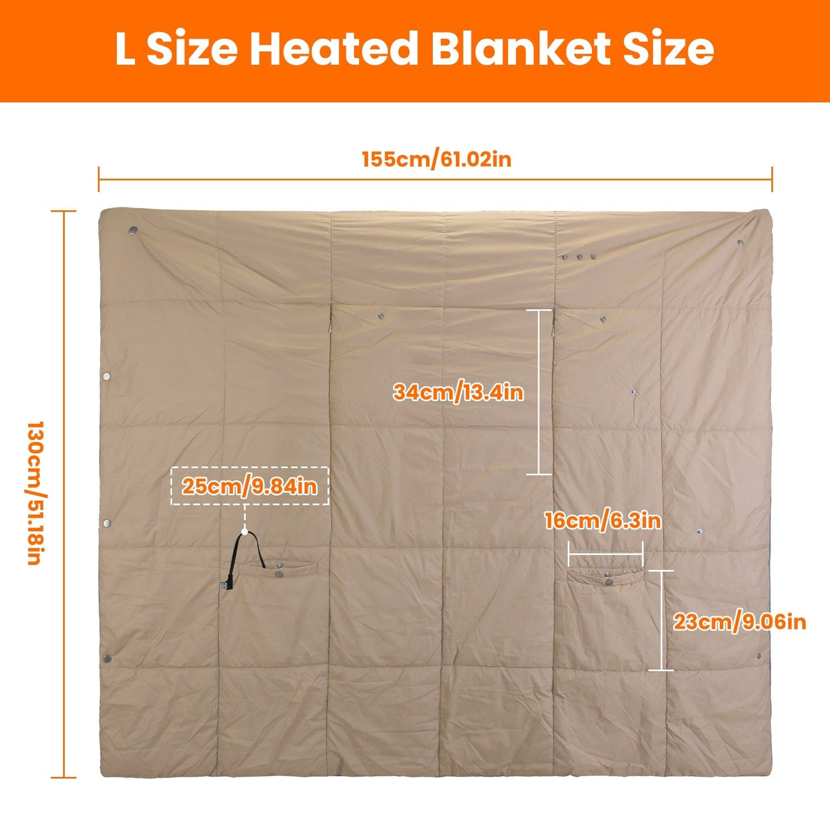 USB heated wrap blanket with zippered pockets, 6 heat zones, portable for home, work, travel, and relaxation | Sansoti