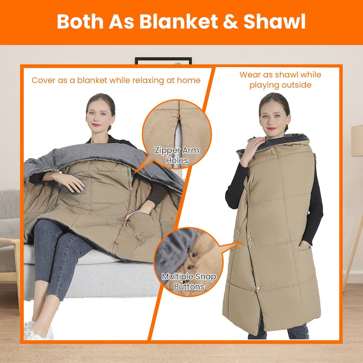 USB heated wrap blanket with zippered pockets, 6 heat zones, portable for home, work, travel, and relaxation | Sansoti