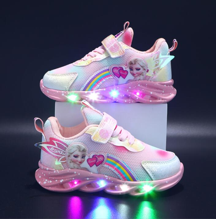 Verlichte Kindersneakers met LED-verlichting en Glitterafwerking in Roze en Paars | Sansoti