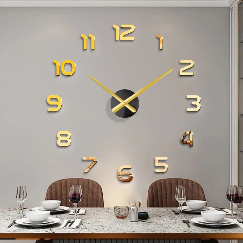 3D Wall Clock Self-Adhesive Large Format Modern Frameless Design for Living Room Bedroom Office Decoration | Sansoti