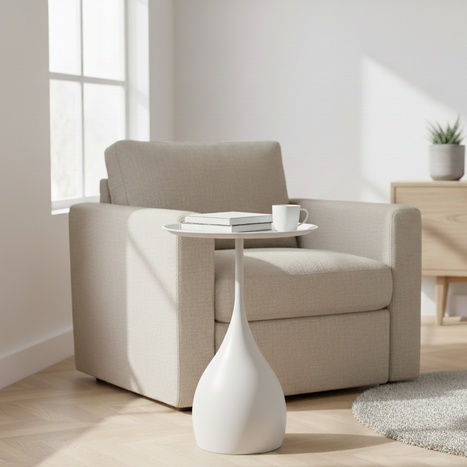 Round 40cm Side Table on Wheels, Metal Scandinavian Design, Sofa Table, Bedside Table for Living Room and Bedroom | Sansoti