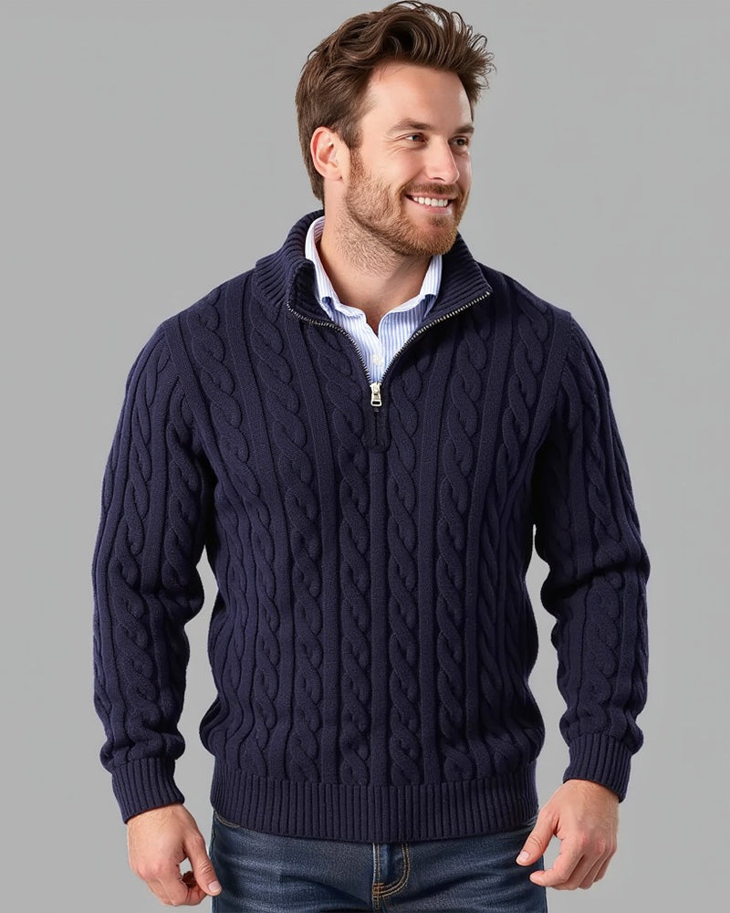 Cable-Knit Half-Zip Sweater Ribbed Collar Warm Winter Clothing for Women and Men Casual Comfortable | Sansoti