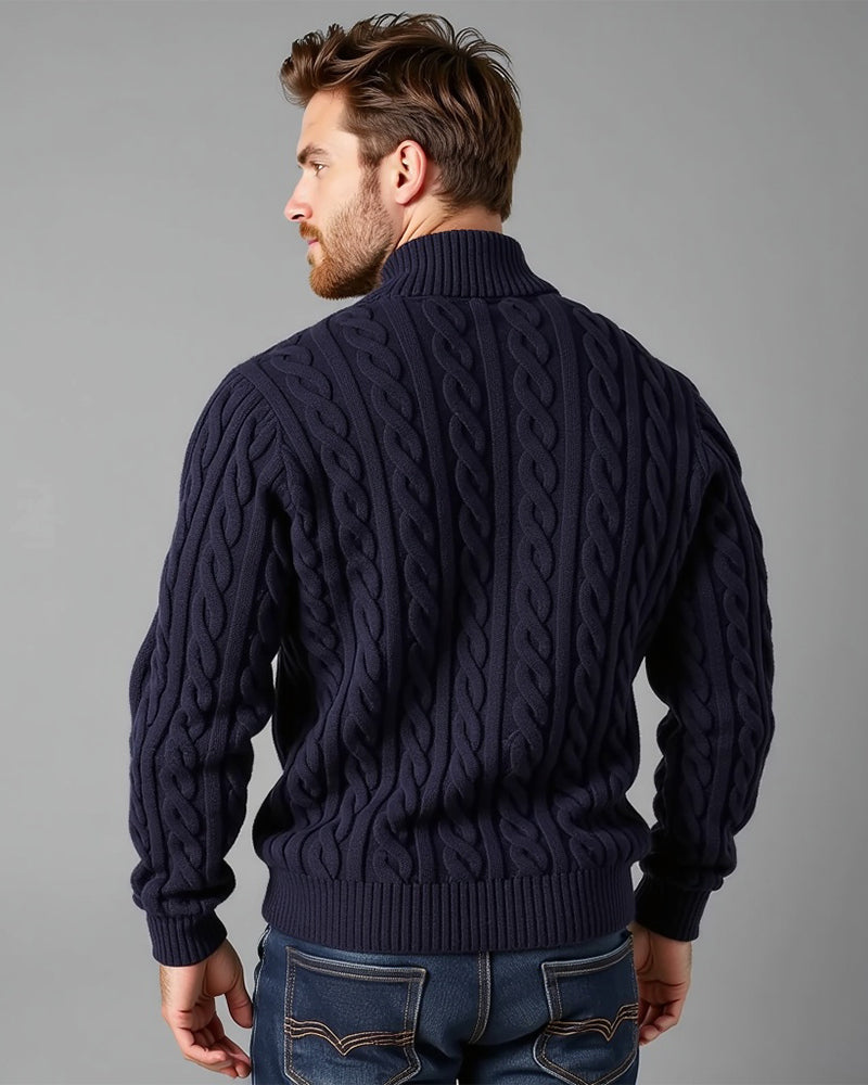 Cable-Knit Half-Zip Sweater Ribbed Collar Warm Winter Clothing for Women and Men Casual Comfortable | Sansoti