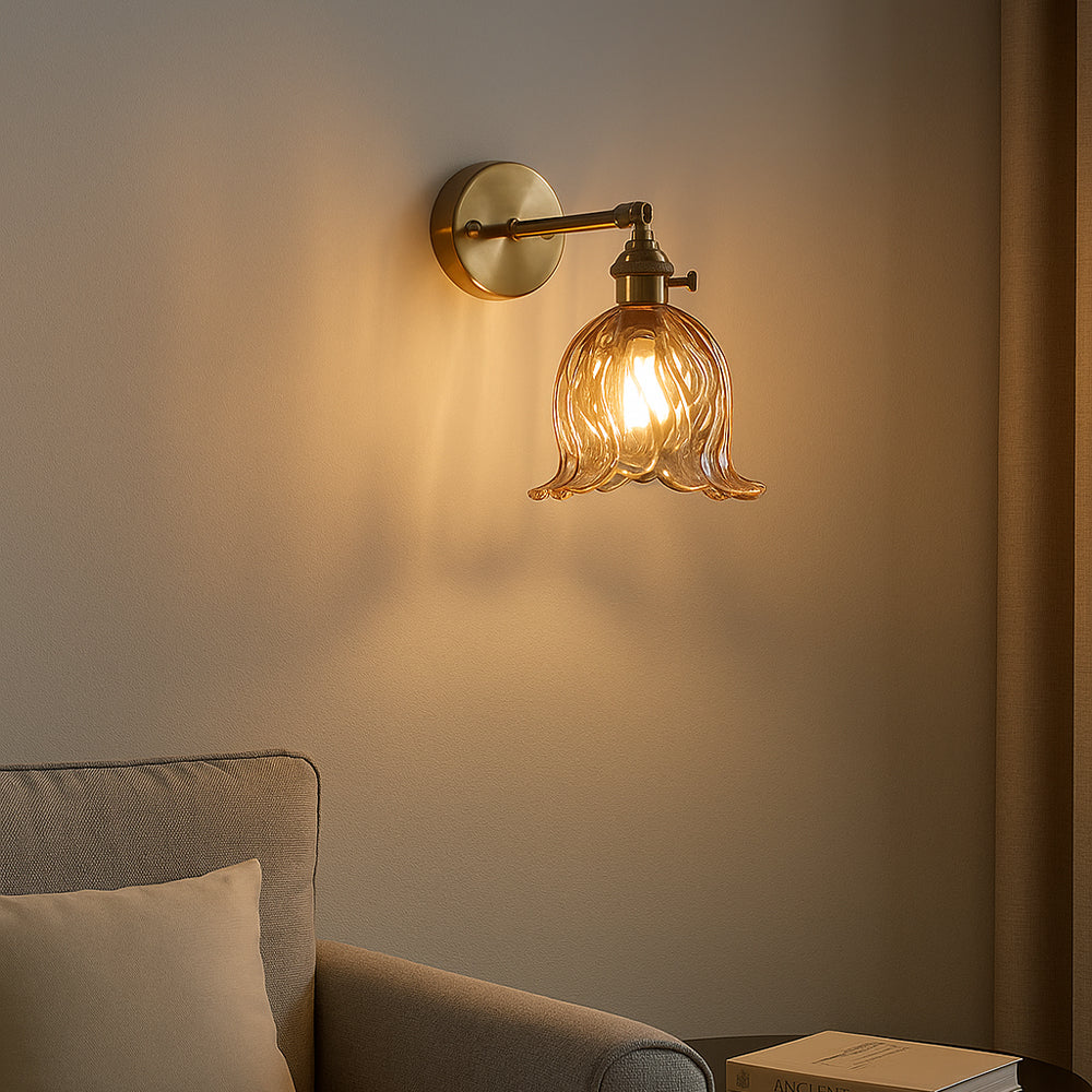 Bloem glazen wandlamp Ø16 cm glas metaal groen wandverlichting slaapkamer hal decoratieve verlichting vintage | Sansoti
