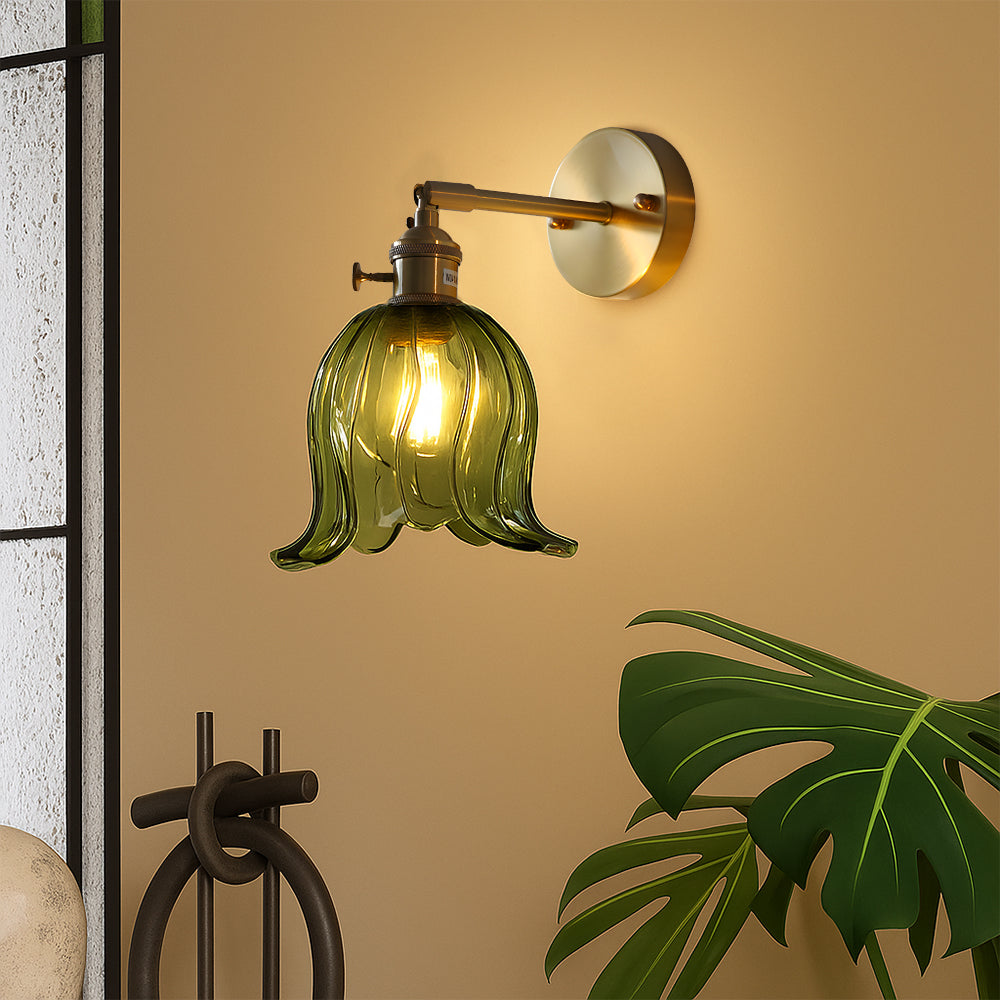 Bloem glazen wandlamp Ø16 cm glas metaal groen wandverlichting slaapkamer hal decoratieve verlichting vintage | Sansoti