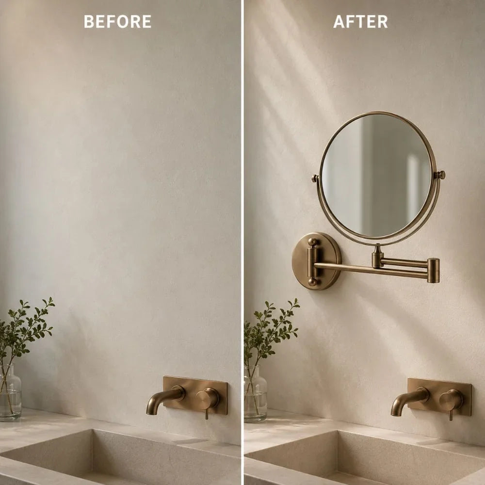 Magnifying Cosmetic Mirror Wall-Mounted Double-Sided Extendable 20 cm Round Flexible Makeup Mirror Bathroom | Sansoti