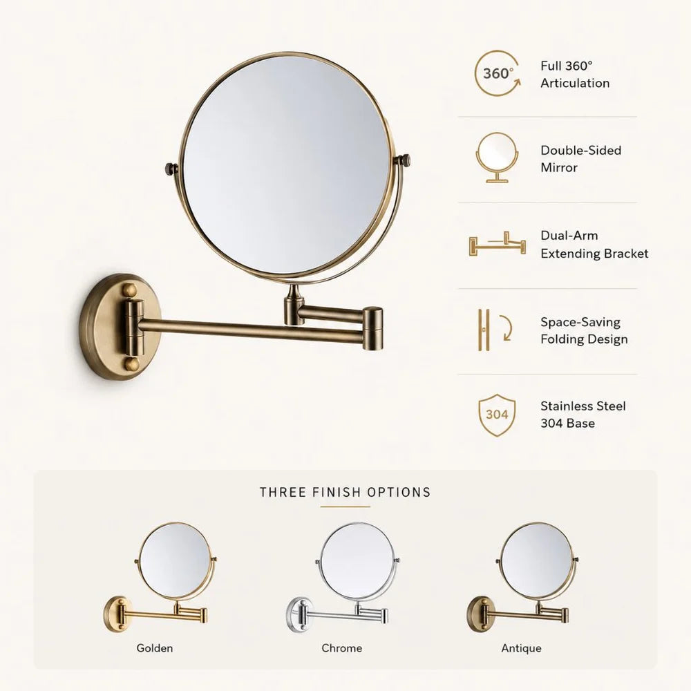Magnifying Cosmetic Mirror Wall-Mounted Double-Sided Extendable 20 cm Round Flexible Makeup Mirror Bathroom | Sansoti