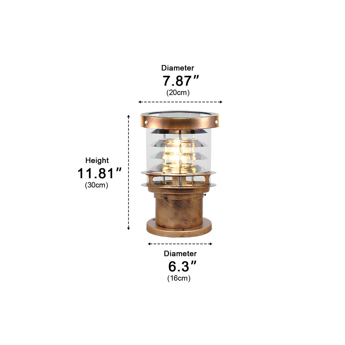 Solar Staande Buitenlamp Cilinder IP65 Waterdicht Aluminium Zwart Brons voor Oprit Pad en Terras | Sansoti