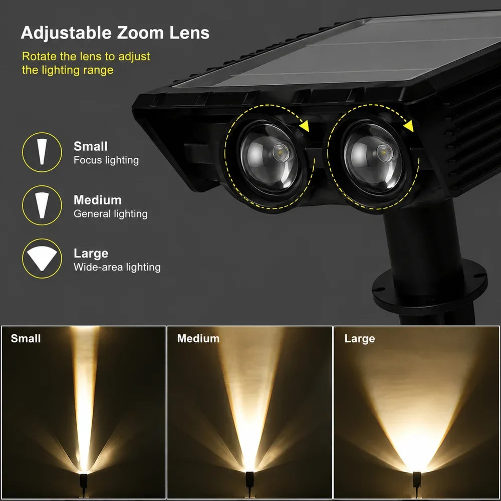 Solar-Powered Garden Spotlights LED Set with Adjustable Lens, IP65 Waterproof Outdoor Lighting for Garden, Lawn, and Patio | Sansoti