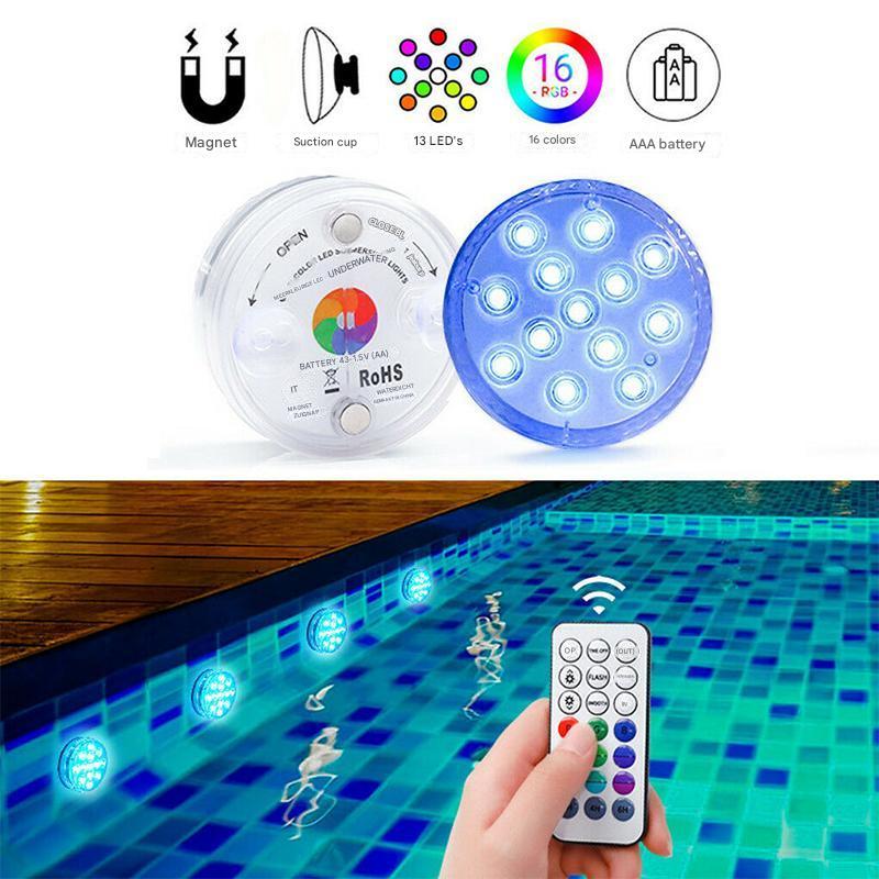 Underwater LED Light IP68 Waterproof with Remote Control 16 Colors for Swimming Pools Ponds Fountains Aquariums | Sansoti