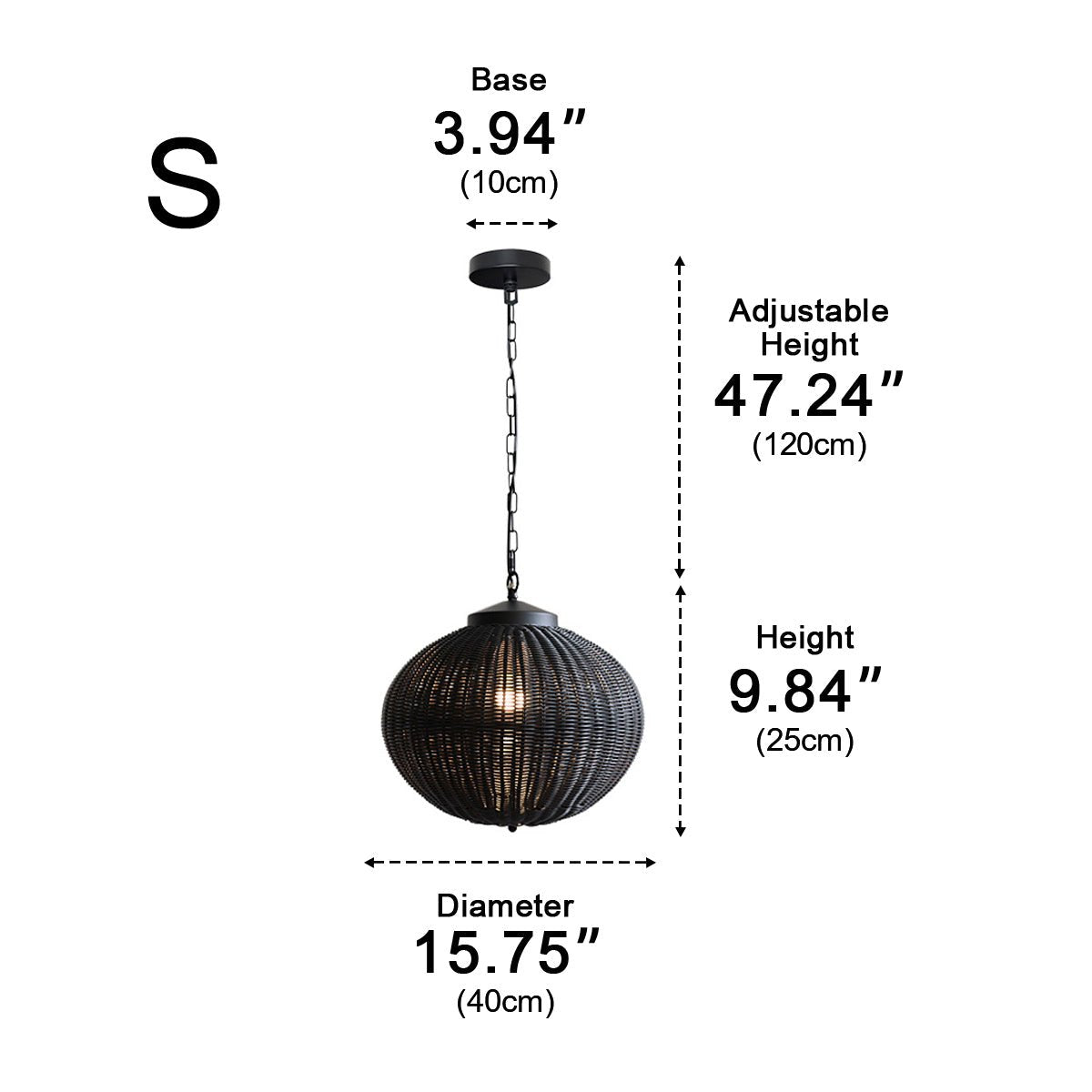 Hängelampe Außen Rattan Schwarz E27 Garten Retro Runde Außenlampe Verstellbares Kabel Terrasse Veranda Außenbeleuchtung Landhausstil | Sansoti