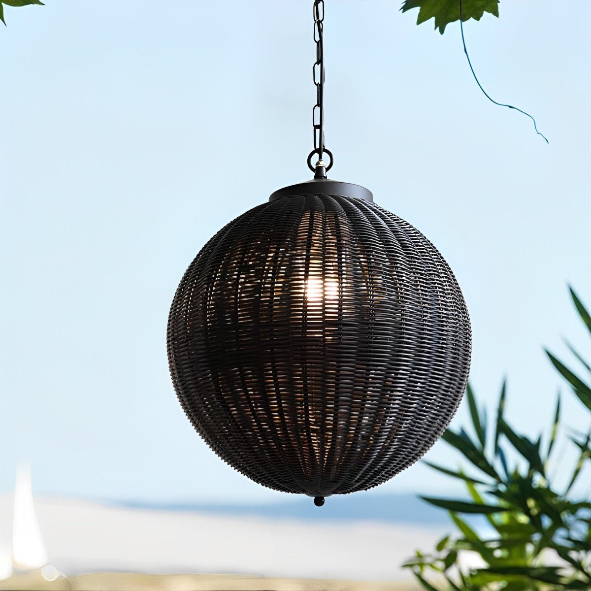 Hängelampe Außen Rattan Schwarz E27 Garten Retro Runde Außenlampe Verstellbares Kabel Terrasse Veranda Außenbeleuchtung Landhausstil | Sansoti