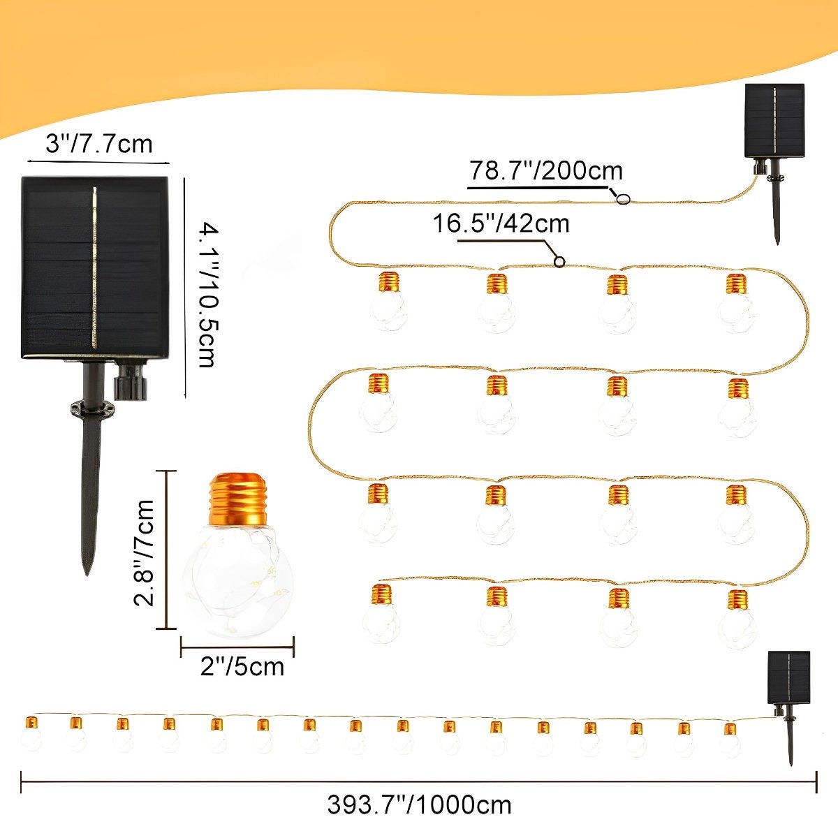 Solar Lights String Lights 9.5m Waterproof IP55 Warm White LED Retro Ambient Lighting Garden Patio Outdoor | Sansoti