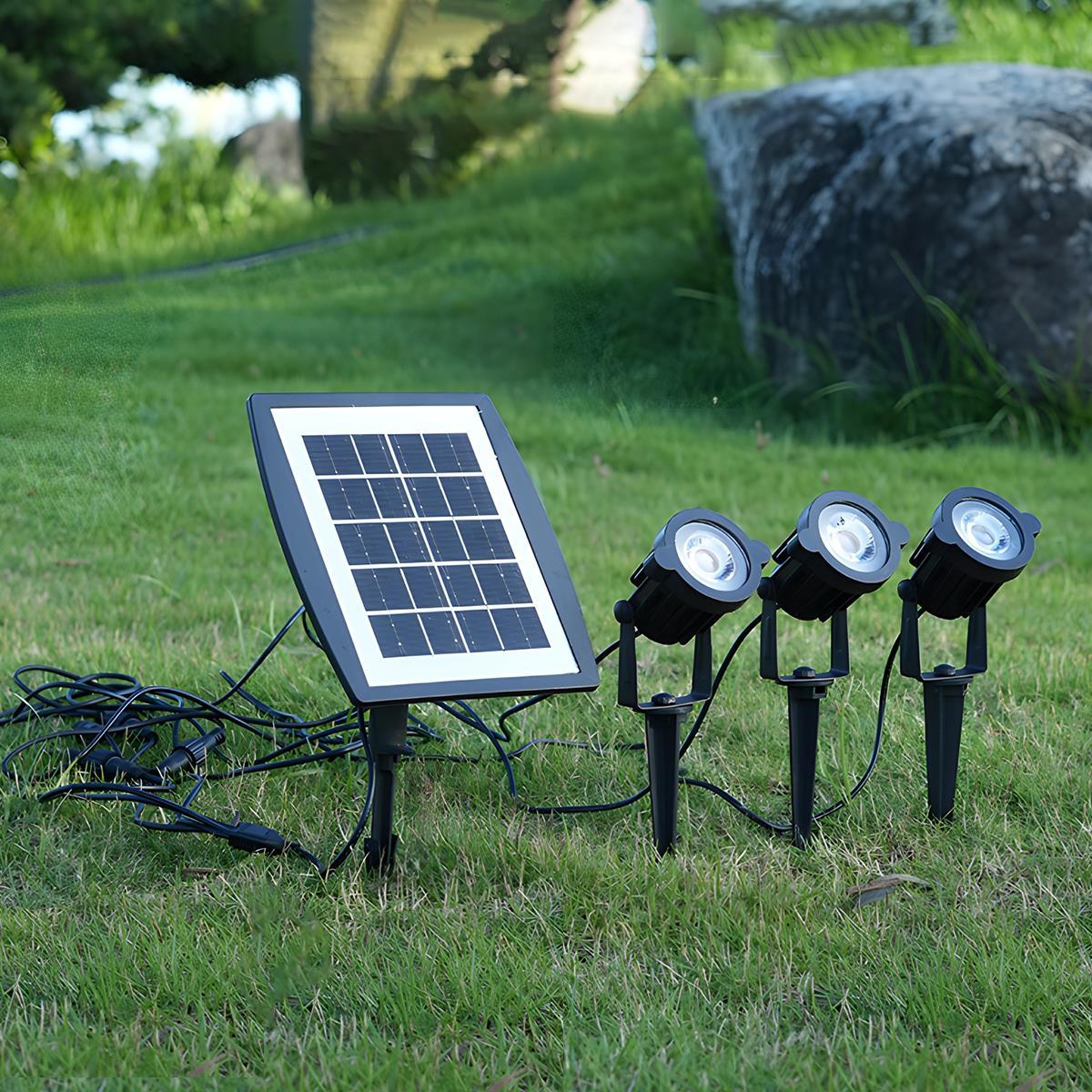Oplaadbare Solar LED Tuinspot Zwart IP65 Waterdicht 3W Warm Wit Licht Verstelbaar Buitenverlichting 2,5m Kabel | Sansoti