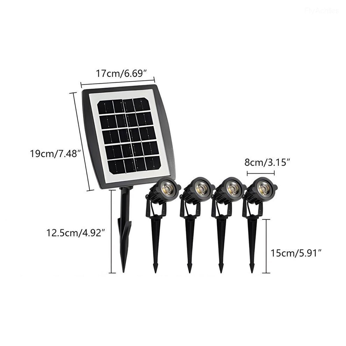 Oplaadbare Solar LED Tuinspot Zwart IP65 Waterdicht 3W Warm Wit Licht Verstelbaar Buitenverlichting 2,5m Kabel | Sansoti