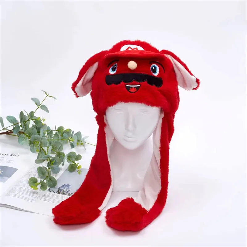 Interactive plush hat with moving ears – soft headwear for parties, cosplay and fancy dress | Sansoti