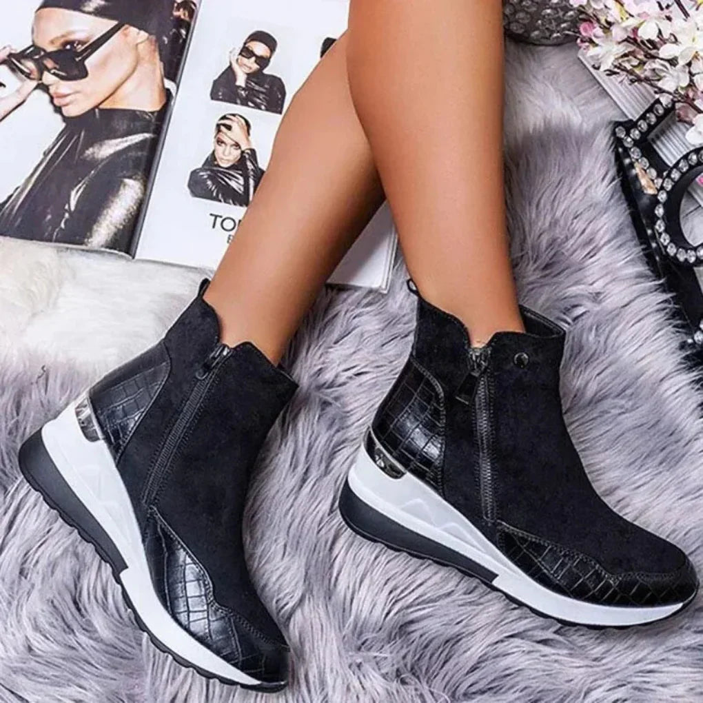 Bottines pour femmes, imperméables, à talon compensé, fermeture éclair latérale, confortables et antidérapantes, chaussures décontractées de marche pour l’automne et l’hiver | Sansoti