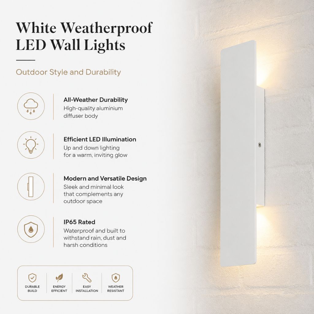 Weerbestendige Aluminium Wandlamp LED voor Buiten Wit 20.5-61cm IP65 Waterdicht Tuinverlichting Buitenlamp | Sansoti