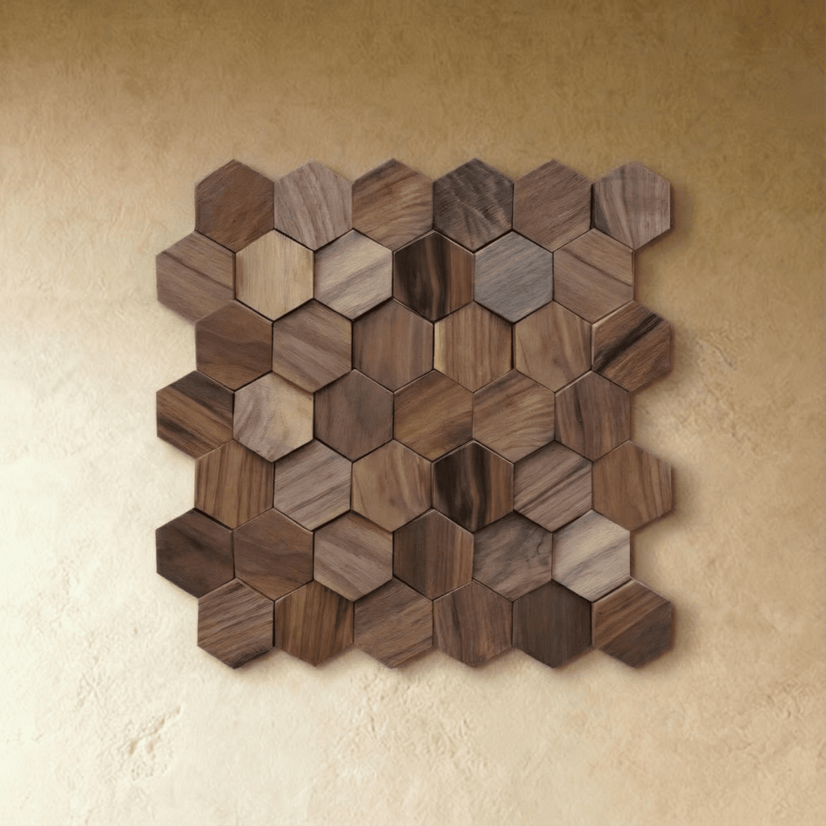 Wikne wooden mosaic wall panels with hexagon design for modern accent walls | Sansoti