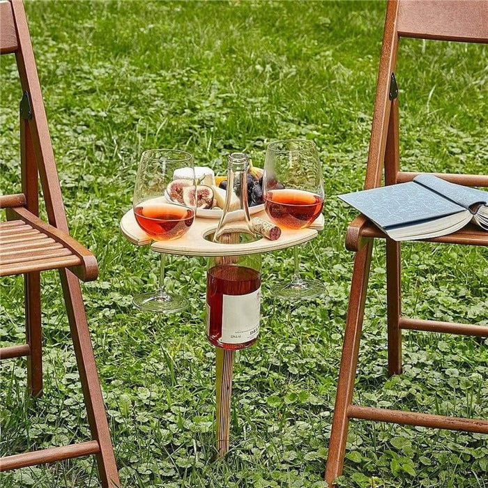 Foldable Wooden Picnic Wine Board for Garden Park Beach Camping Outdoor Portable Wine Holder Table | Sansoti