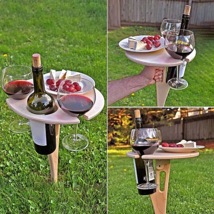 Foldable Wooden Picnic Wine Board for Garden Park Beach Camping Outdoor Portable Wine Holder Table | Sansoti