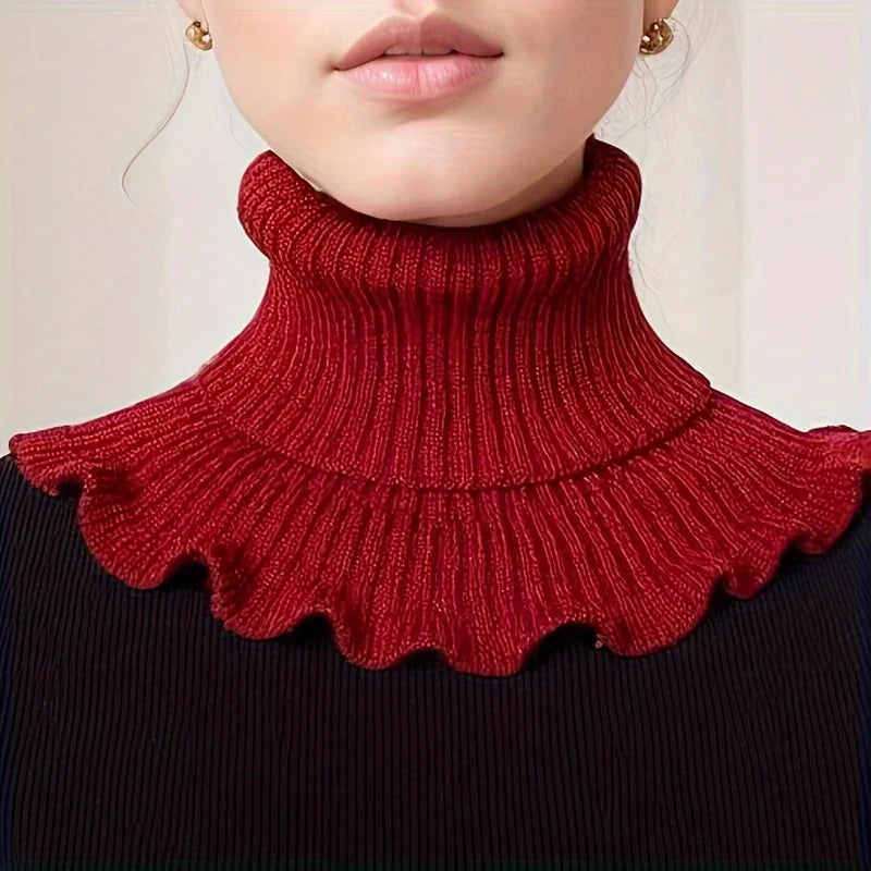 Gebreide Col Sjaal Dames met Plooirand Elastisch Winddicht Warm Imitatie Hertensuède 60cm Halswarmer | Sansoti
