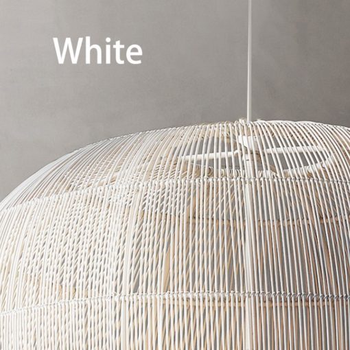 Lámpara colgante Japandi de ratán tejido a mano, blanca y negra, redonda, de 31cm a 61cm, comedor y salón | Sansoti