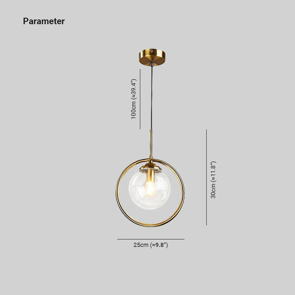 Glazen Hanglamp met Metalen Ring E27 Dimbaar Plafondverlichting voor Woonkamer Eetkamer Slaapkamer Modern | Sansoti