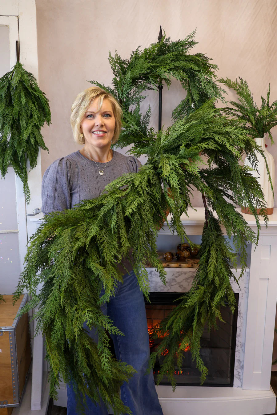 Kunstkerstslinger Dennentakken 120-270cm Dicht Groen Buigbaar Decoratief Binnen Buiten Deur Trap Haard Decoratie | Sansoti