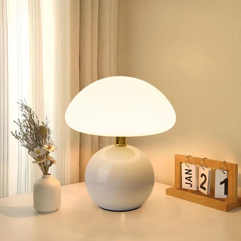 Ceramic Mushroom Table Lamp, Dimmable Ambient Lighting for Bedroom, Bedside Table, Desk, or Living Room | Sansoti