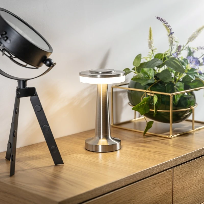 Table Lamp Wireless Rechargeable Dimmable Metal LED 3 Light Colors USB-C Gold Silver Black Retro Restaurant Bar Nightstand Mood Lamp Portable | Sansoti